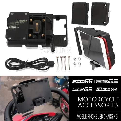 Para BMW R1200GS R1250GS GS 1250 1200 S1000XR R1200RS S1000 XR RS pieza de motocicleta soporte de navegación de carga de teléfono USB