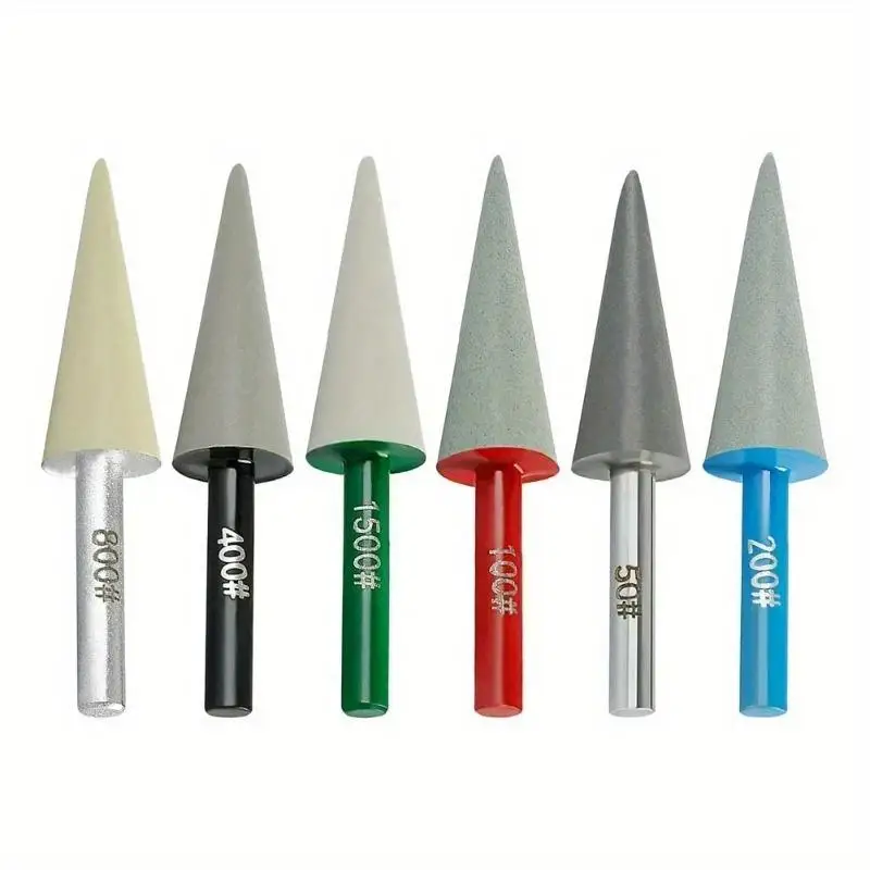 1pc Resin Diamond Grinding Head Conical Cone Burring Bit 6mm Shank Polishing Head 50-150 Grit for Stone Carving Rotary Tool