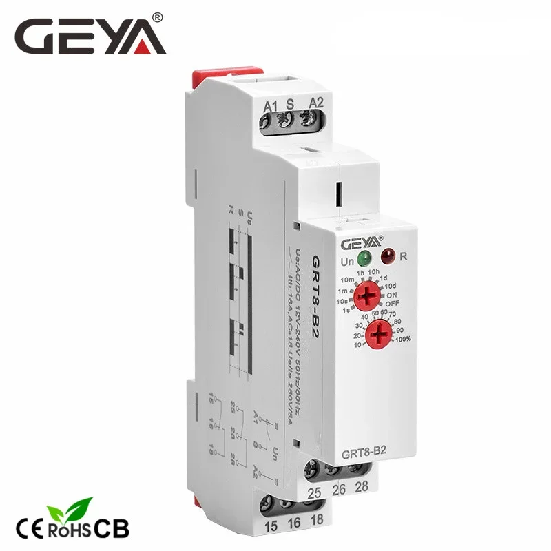 GEYA-relé de tiempo de retardo de apagado GRT8-B, electrónico, 16A, CA 230V o CA/DC12-240V, CE, aprobado por CB