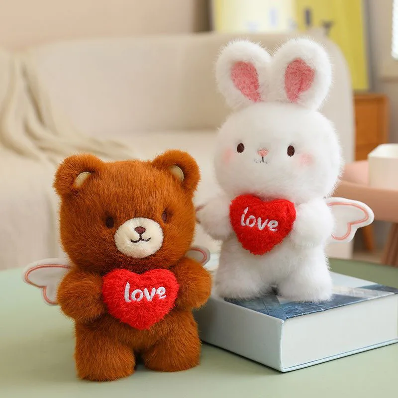 Lindos Osos y Conejitos de Peluche con Corazón, Animales de Peluche Suaves y Esponjosos para Regalos del Día de San Valentín y Decoración del Hogar, Kawaii