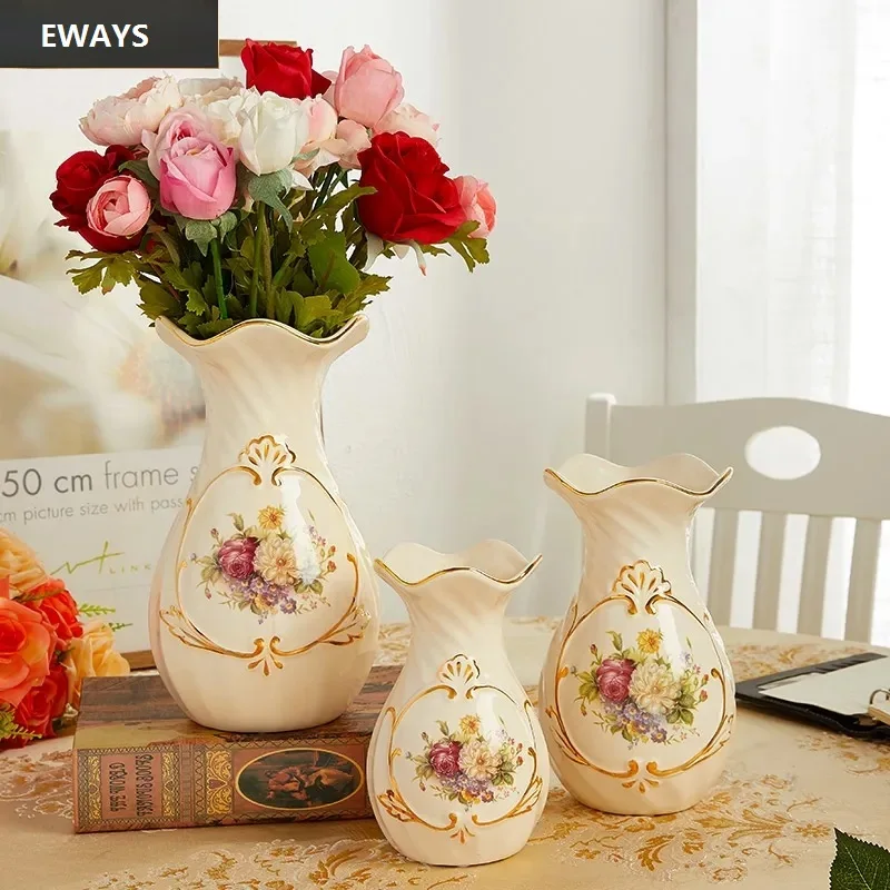 Ceramic vase 3D Stereoscopic dried flowers arrangement wobble plate living room entrance ornaments home decorations