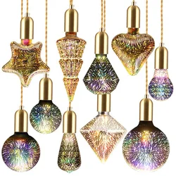 Edison LED Light Bulb, 3D Colorful Decoration, Retro Lamp, Vintage, ST64, A60, G80, G95, G125, Heart, Christmas Night Light