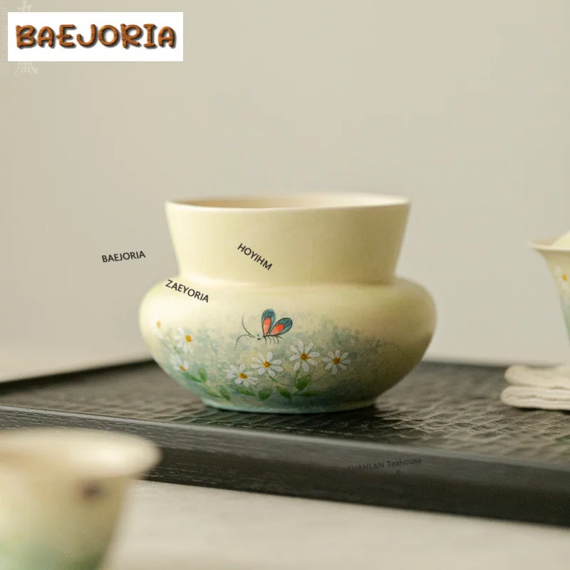 Hand-painted Oil Painting Daisy Jianshui Tea Washing Basin Water Washing Slag Tank Household Chaxi Teaware Equipment Collection