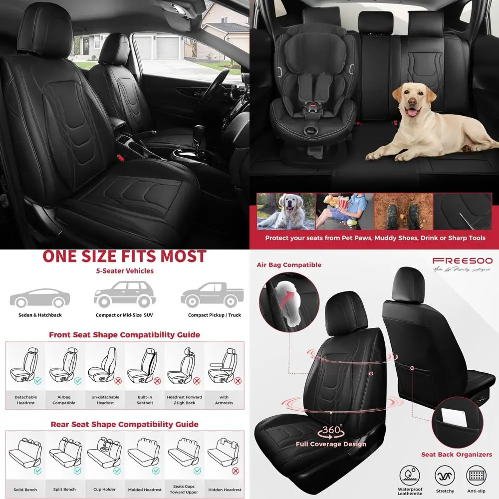 

Leather Car Seat Covers Full Set Waterproof & Breathable Fits for Corolla Camry RAV4 Tacoma - Universal Fit Black