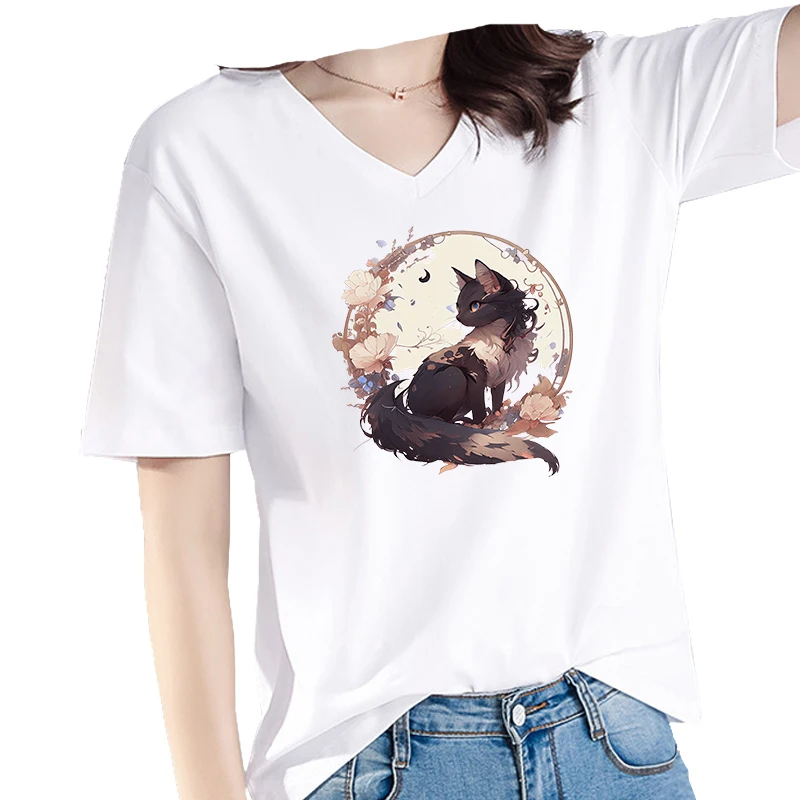 Heat transfer stickers cartoon black cat flower leaves books coffee hot stamping vinyl clothes iron on children stickers