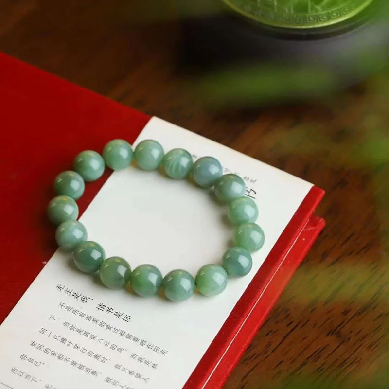 

Natural Hetian Jade Russian Old Material Bead Bracelet Simple Style