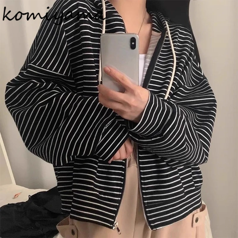 

Полосатая куртка Chaquetas De Mujer с капюшоном и шнурком, 2021, женские куртки с длинными рукавами, осенняя свободная повседневная верхняя одежда Casaco