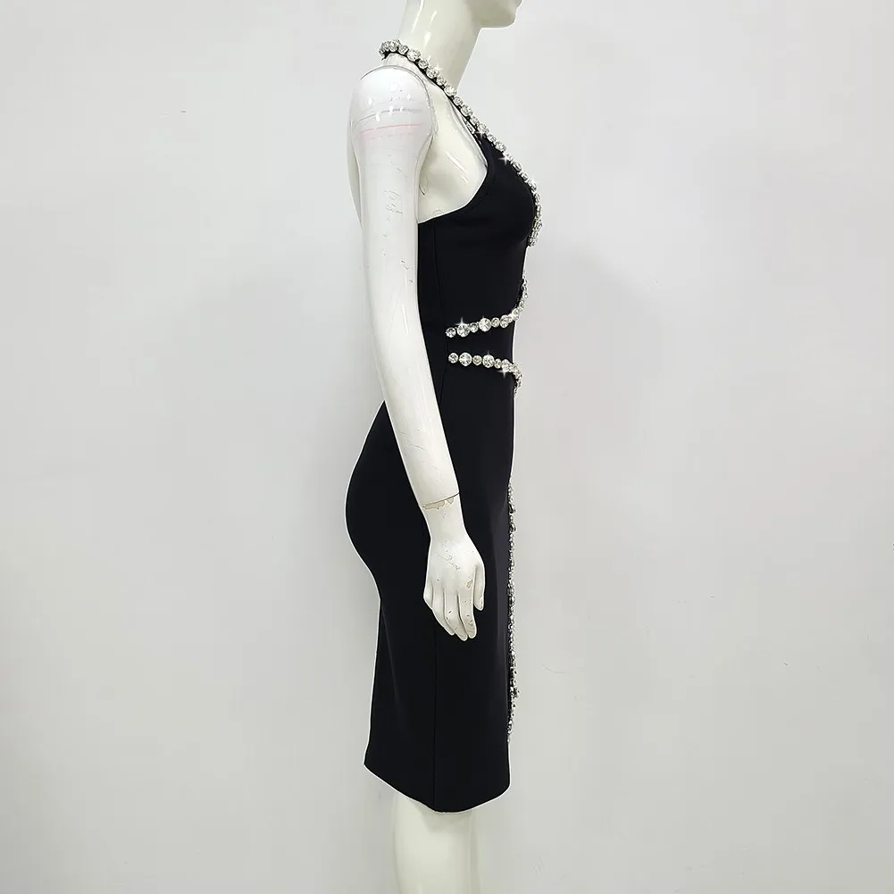 Sexy Deep V Ne Beaded Diamond Strapl Evening Gown Wrap Dr High Waist ort Bodycon Dr for Cany Annual Dinner