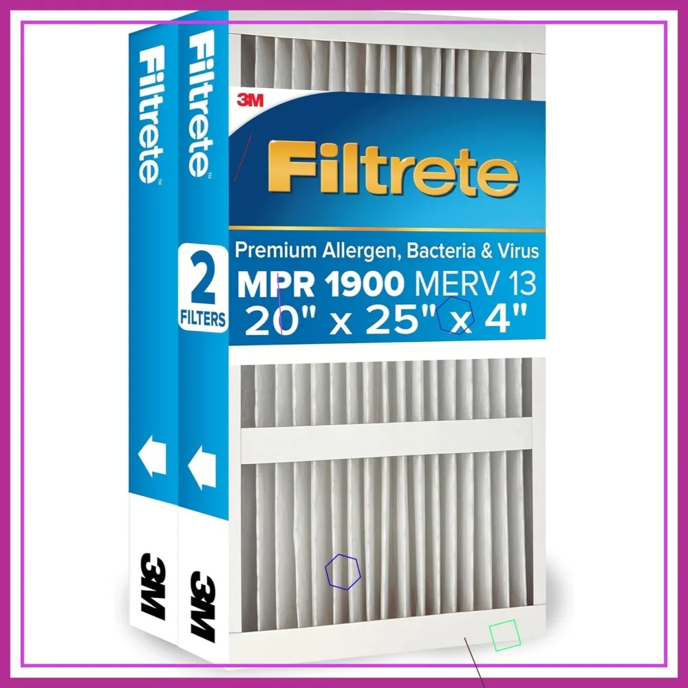 

20x25x4 MERV 13 Air Filter, 2-Pack, Actual 19.75x24.62x4.31 in