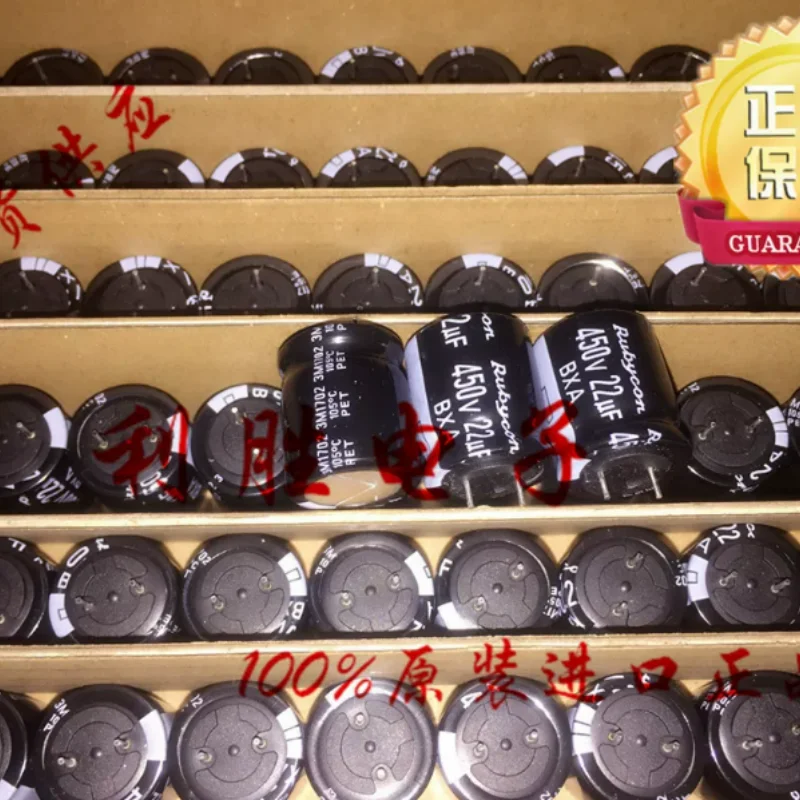 10PCS-100PCS 22UF 450V Japanese Ruby RUBYCON capacitor 450V22UF 18X20 BXA short pin