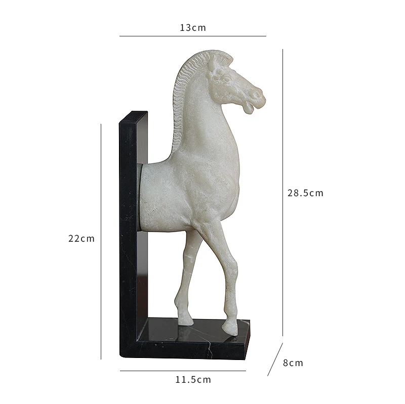 French antique horse head decorations book file war horse sculpture home study desktop marble book leaning ornaments