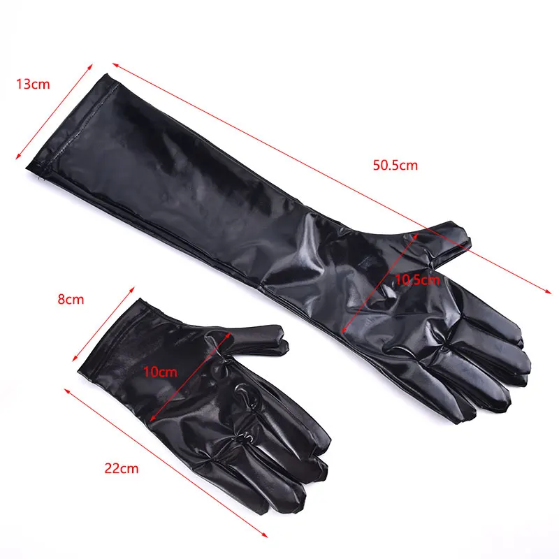 Silver Sexy Stretch PU Leather Skinny Long Glove Punk Rock HipHop Jazz Disco Dance Glove Shiny Metallic Mitten Cosplay Accessory