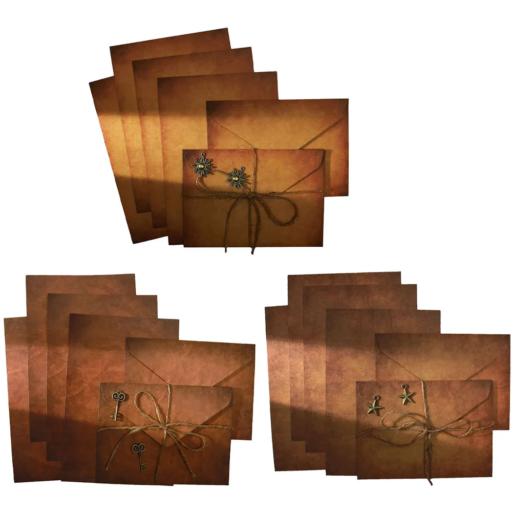 

3Sets Retro Stationery Set Letter Paper and Envelopes Kraft Material Smooth Thick Tear Resistant Vintage Writing Paper Party