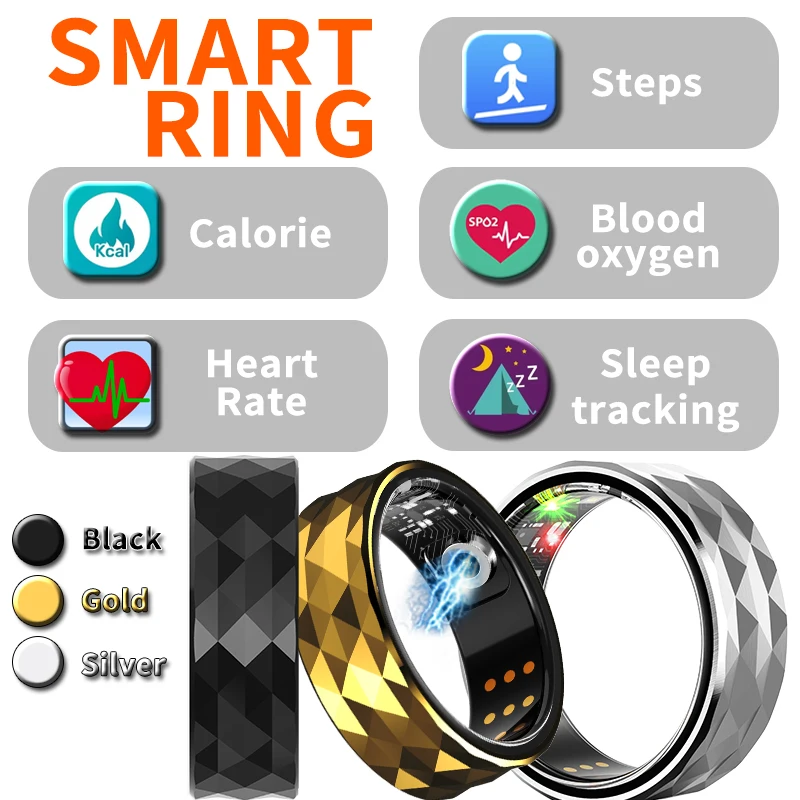 

2024 Smart Ring For Men Women Heart Rate Blood Oxygen Monitoring Multi Sports Modes IP68 Waterproof Smart Rings For Android IOS