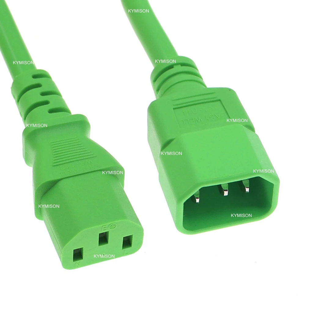 Green IEC 60320 C13 C14 Power Supply Cord, SJT 14AWG/3, Male to Female PDU UPS Extension Cable 15A 250V 0.5m~3m