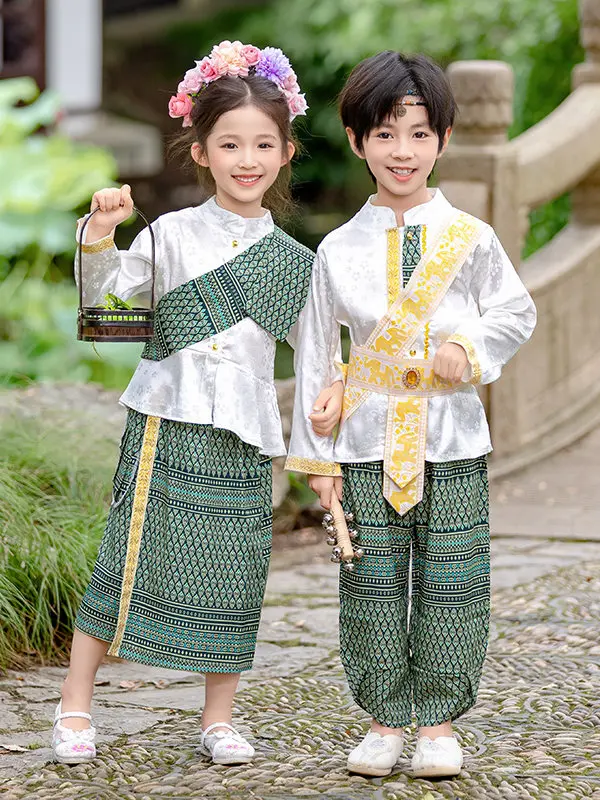 Boys Girls Ethnic Dai Minori Performance Clothes Dance Outfits for Children Water Splashing Day Costume