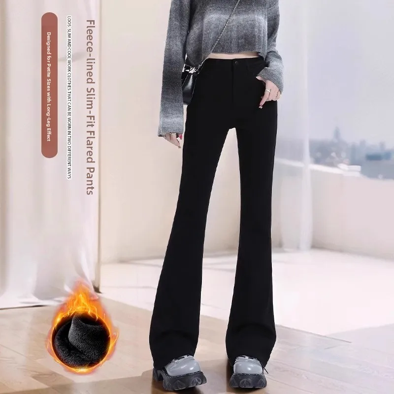 Jeans a vita alta foderati in Fce Bla Flare Jeans invernali da donna dimagranti taglia 50 cm drappeggiati fino al pavimento Bell Bot