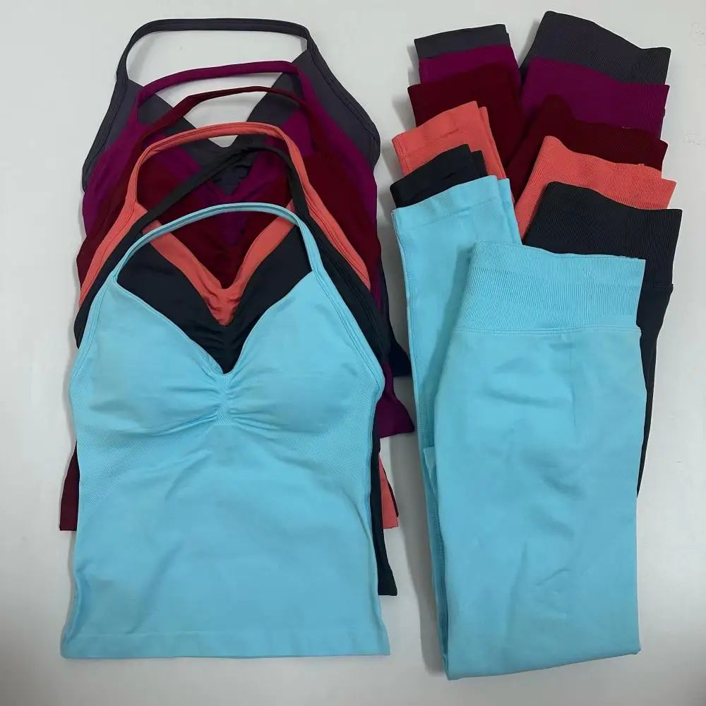 

Impact Seamless Yoga Set Women 2PCS Padded Halter Tank Top Scrunch Butt Lifting Gym Shorts Set Summer Sportswear Workout Clothes