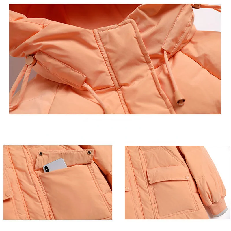 2023 New Women Down Cotton Coat Winter Jacket Female Mid Length Version Parkas Warm Thick Loose Fashion Outwear Hooded Overcoat