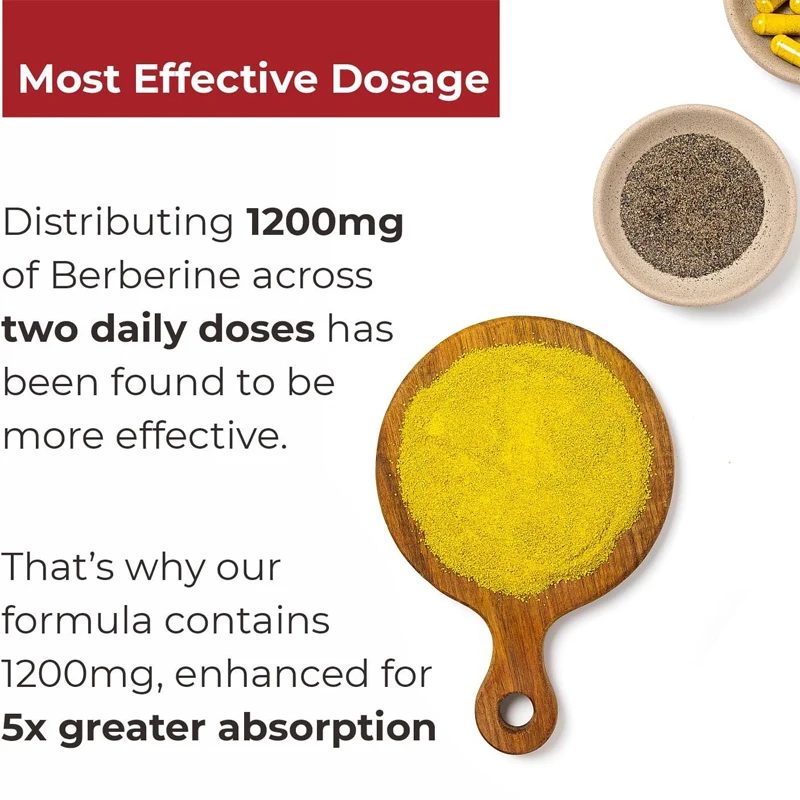 Berberine Supplement 1200mg - Increased absorption rate by 5 times - Ultra pure 98% aspartic acid HCL - Immune support - Non GMO