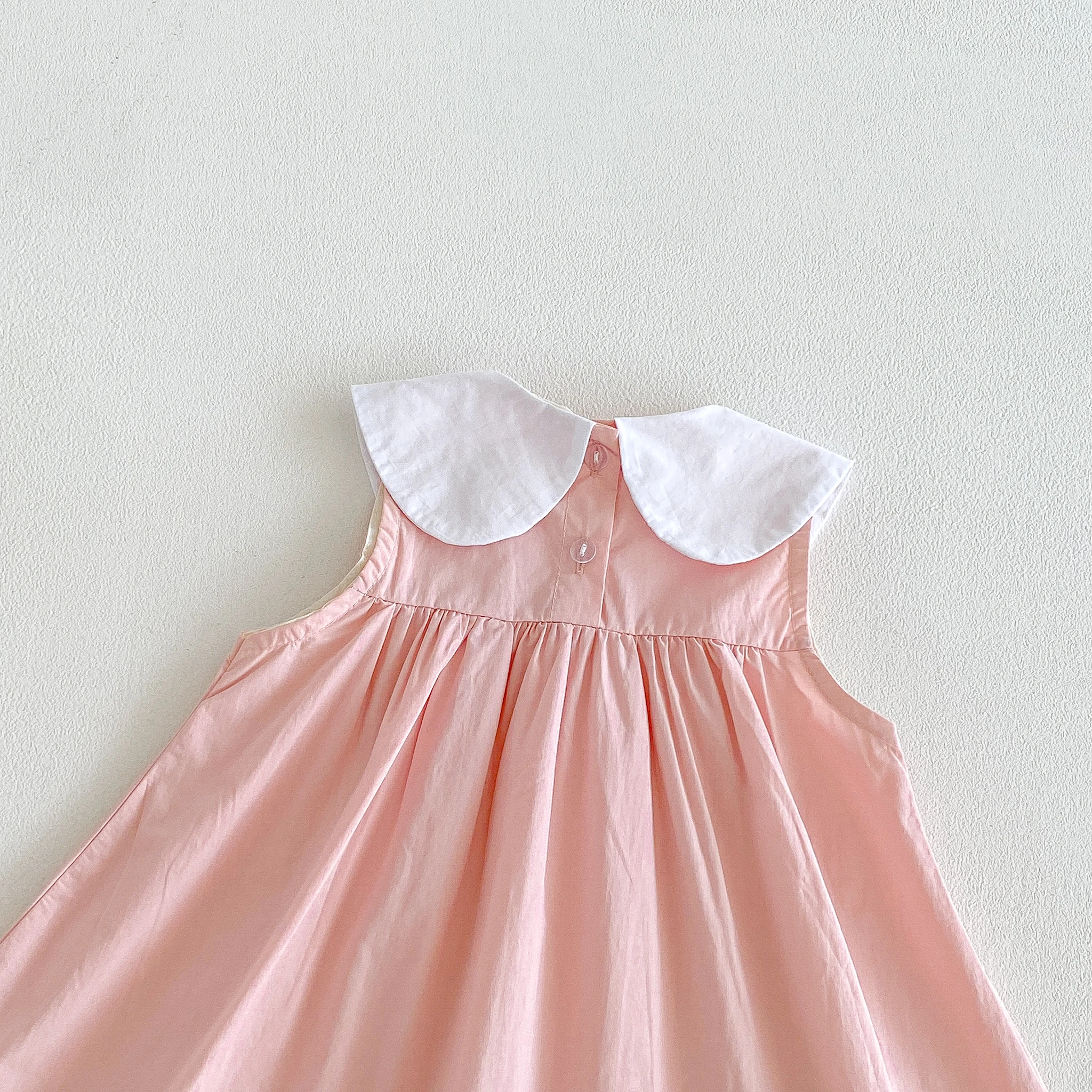 Sommerliches Neues Baby Süßes Cartoon Farbblock-Baumwollkleid mit Stilvollem Puppenkragen für Kleinkinder – Detail 5
