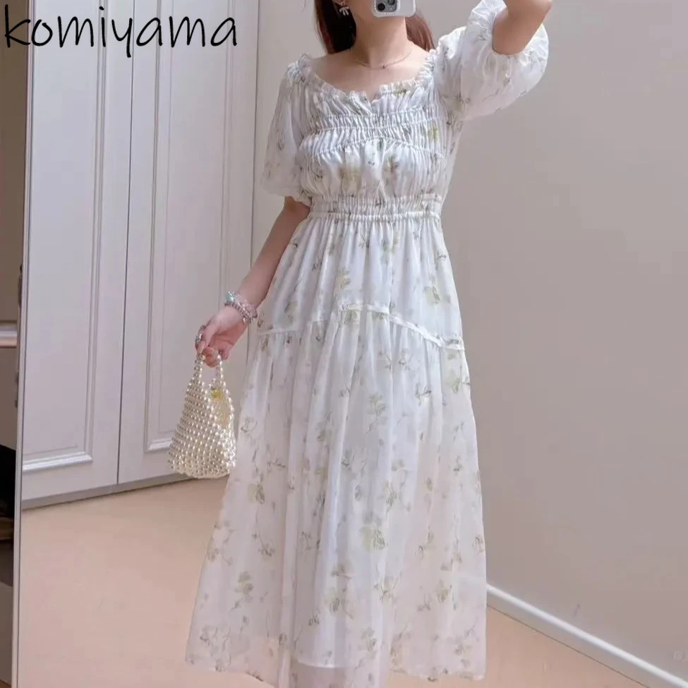 

Sweet Puff Sleeve Dresses Print Vestidos Slash Neck Off Shoulder 2025 Woman Dress Japan High Waist A-line Robe Summer Ropa Mujer