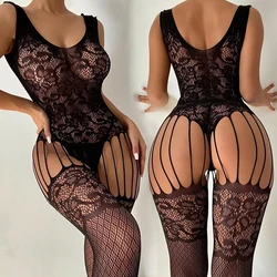 New Sexy Mesh Bodystockings For Women Fishnet Hollow Teddies Bodysuits Erotic Crotchless Lingerie One Pieces Open Bra Bodysuit