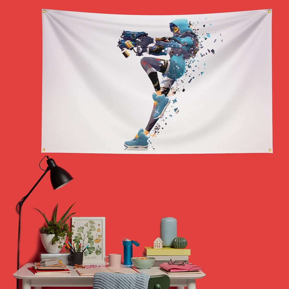 Overwatch Inspired Flag 3x5 FT HD Printing Vivid Color Game Banner For Gaming Room Man Cave Bedroom Wall Decor Fans Gift