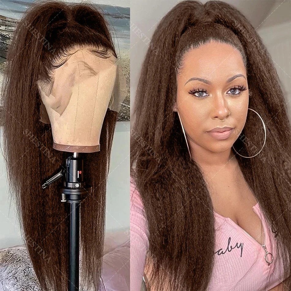 غريب مستقيم الشوكولاته براون الدانتيل الجبهة الباروكات الشعر البشري قبل قطعها البرازيلي براون عذراء الشعر 13x6 HD الدانتيل الباروكات الأمامية 200%