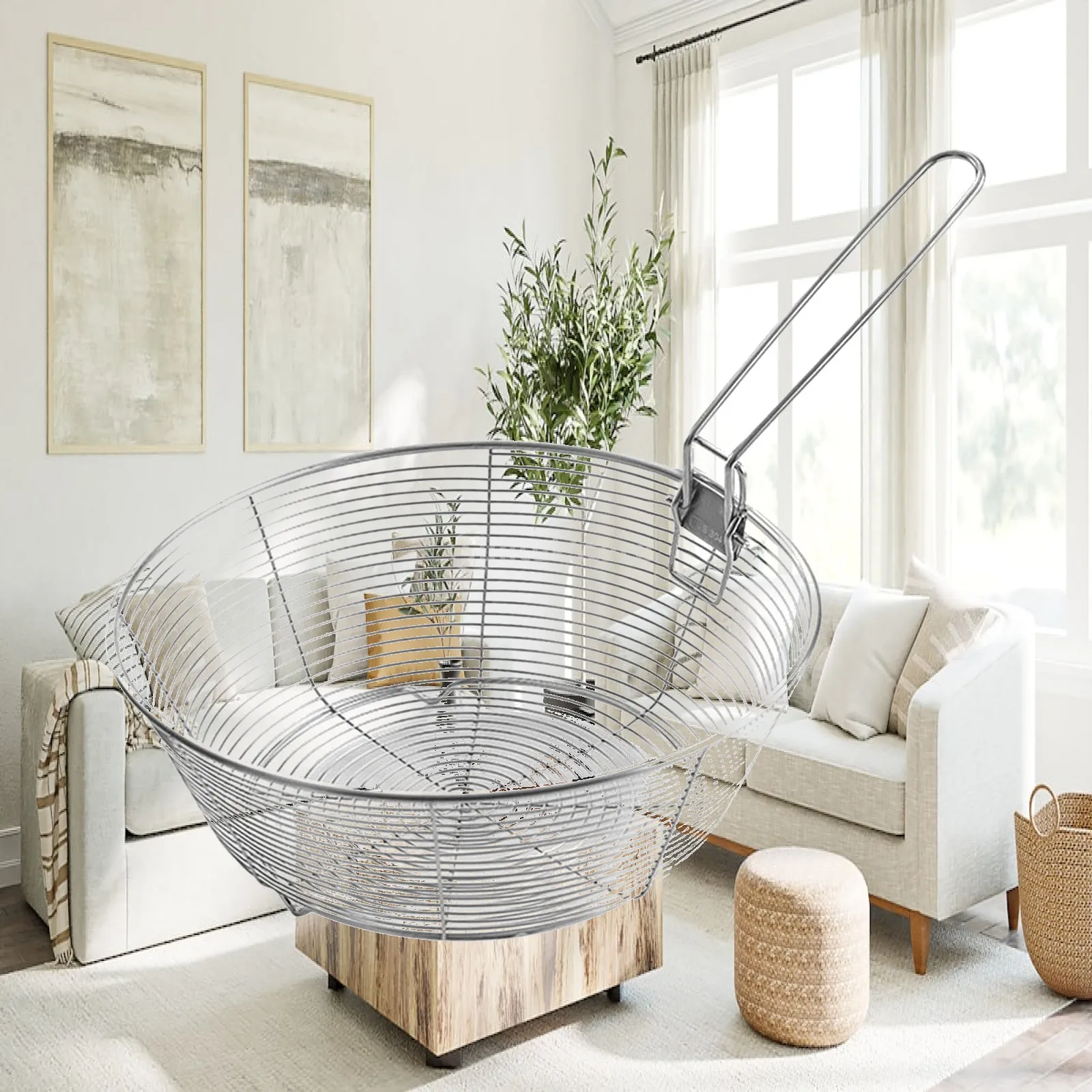 Stainless Steel Frying Basket Mesh French Chip Frying Basket Easy Storage Portable Sifter for Frying Noodles Pasta Cooking