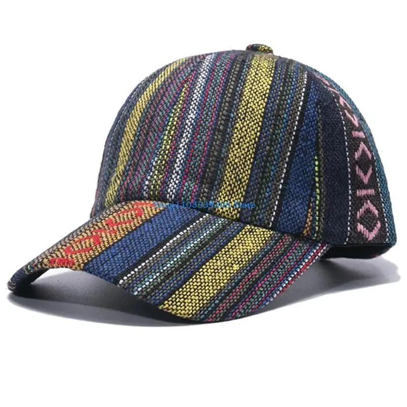 400A Ethnic for Sun Hat Delicate Baseball Cap Striped Peaked Cap Sport Hat Sunshade Hat for Outdoor Activities Daily We
