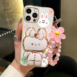 Flower Strap Cute Rabbit Phone Holder Case On For iPhone 14 15 11 12 13 Pro Max Mini 8 7 6 S Plus X Xr Xs Max 15pro Stand Cover