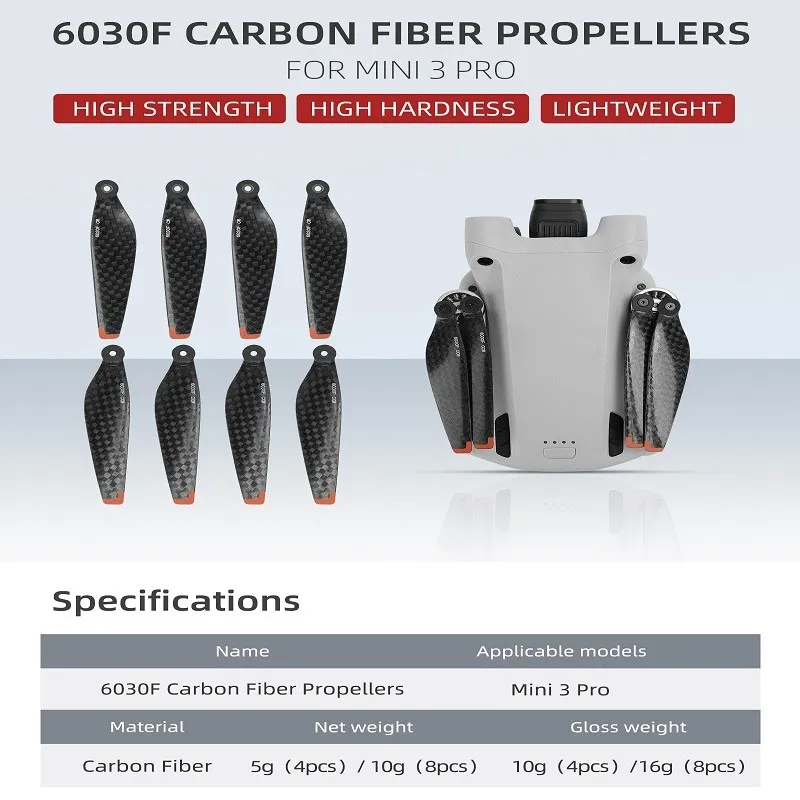 

8pcs For DJI Mini 3 Pro Carbon Fiber Propeller Hard and Durable Lightweight Propellers 6030F Foldable Props Blades Accessories