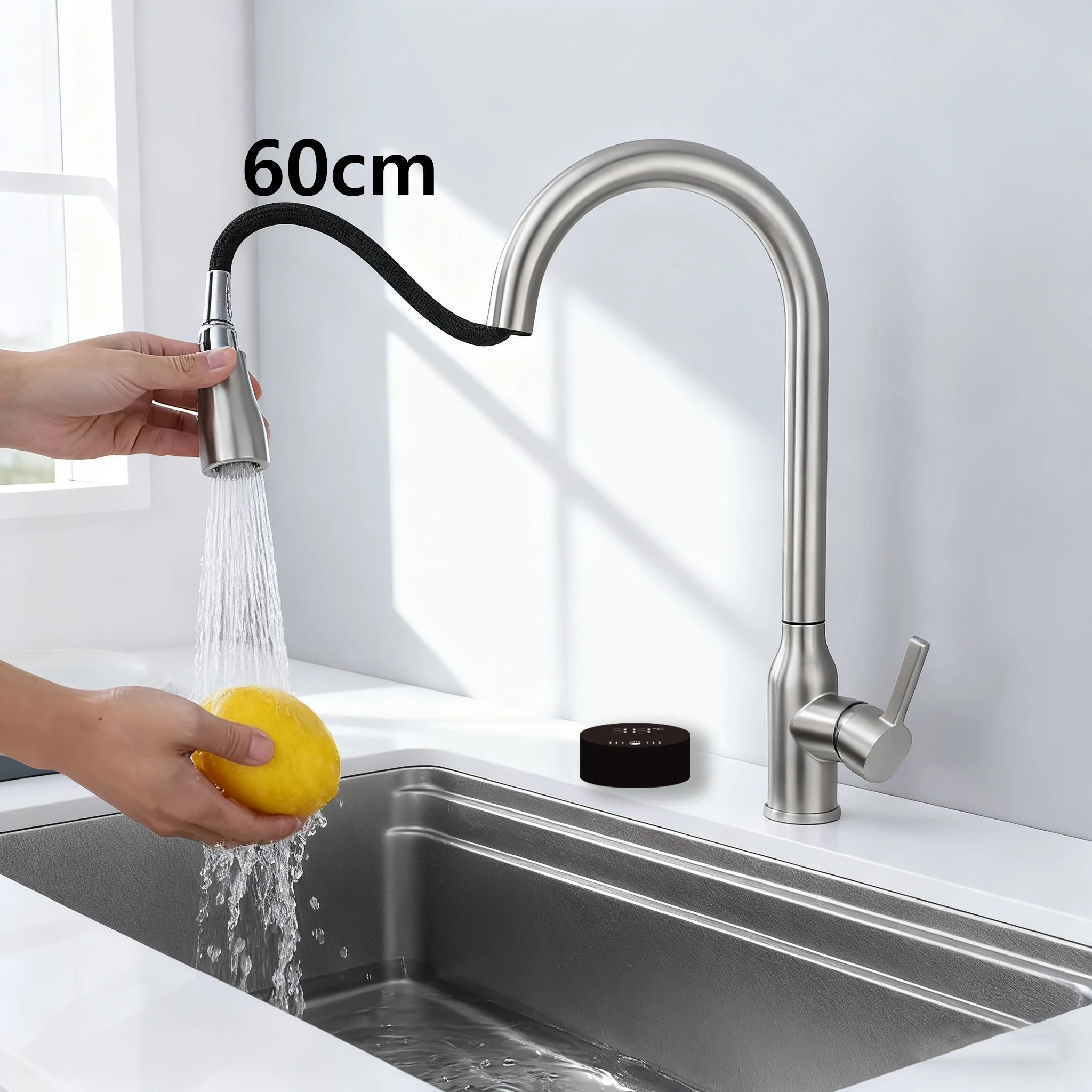 316 Stainless Steel Pull Out Sensor Kitchen Faucet Smart Touchless LED Display Swivel Kitchen Sink Faucets Brushed Nickel Mixers