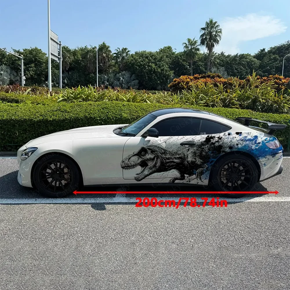 2pcs Hand-drawn Splatter T-Rex, Durable, Fade-resistant, Enhance Vehicle Aesthetics With Bold Artistic Design Car Vinyl Wraps