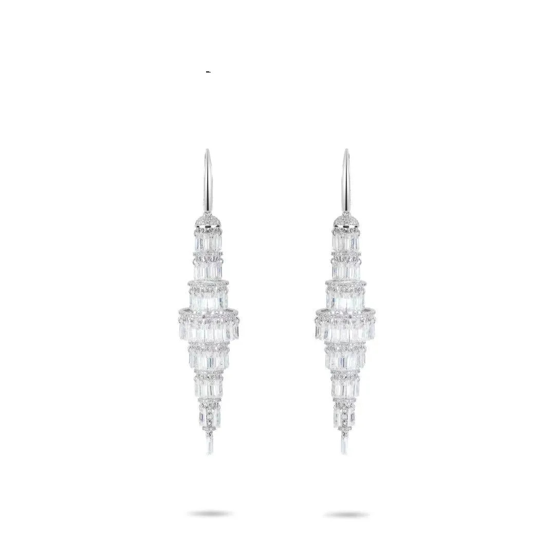 

ZOCA 925 Sterling Silver Delicate Fashion bling CZ Long Tassel White Stone Drop Dangling Earring For Women Fine Jewelry