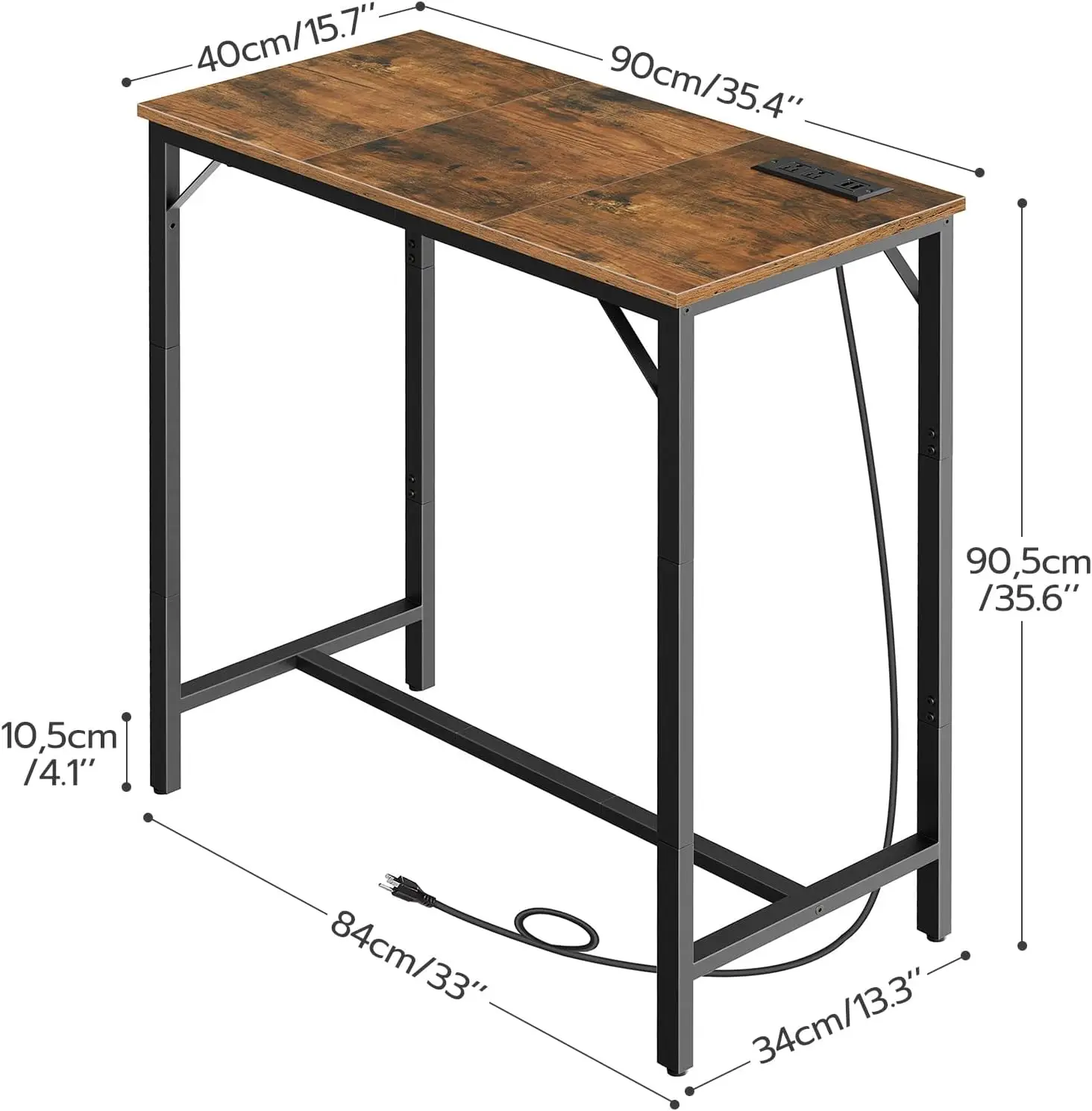 Hoobro Bar Table With Charging Station, Rectangular Pub Table, High Top Coffee Table, Counter Bar Height Table, Narrow Long