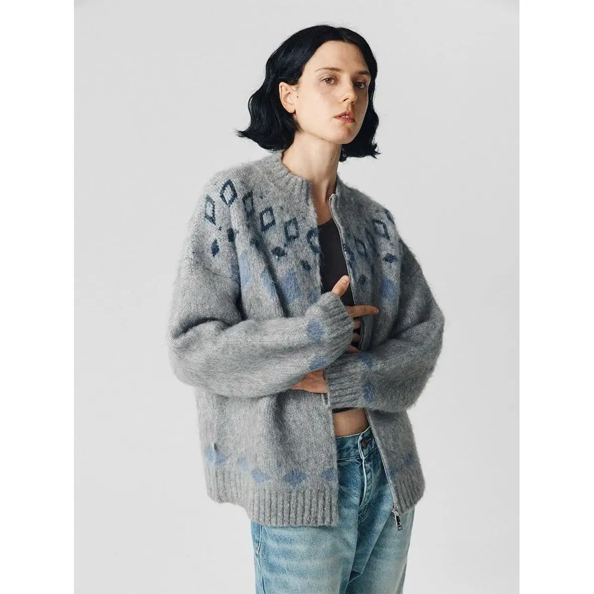 

ay Knitted Open Cardigan Loose Casual ex Autumn Winter Sweater Jaet Vintage Sle Soft Polyester Fiber Long Sve