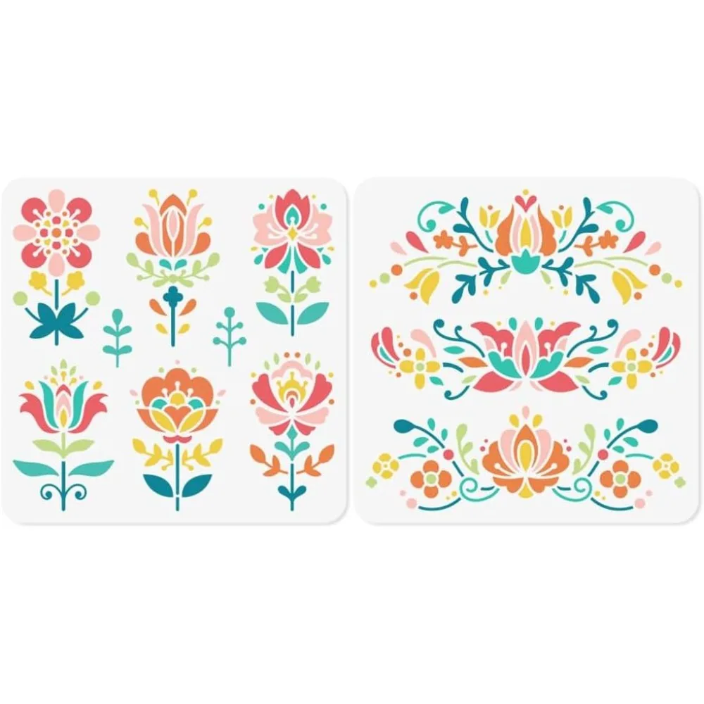 2Pcs Flower Polish Folk Art Stencils for Painting 11.8