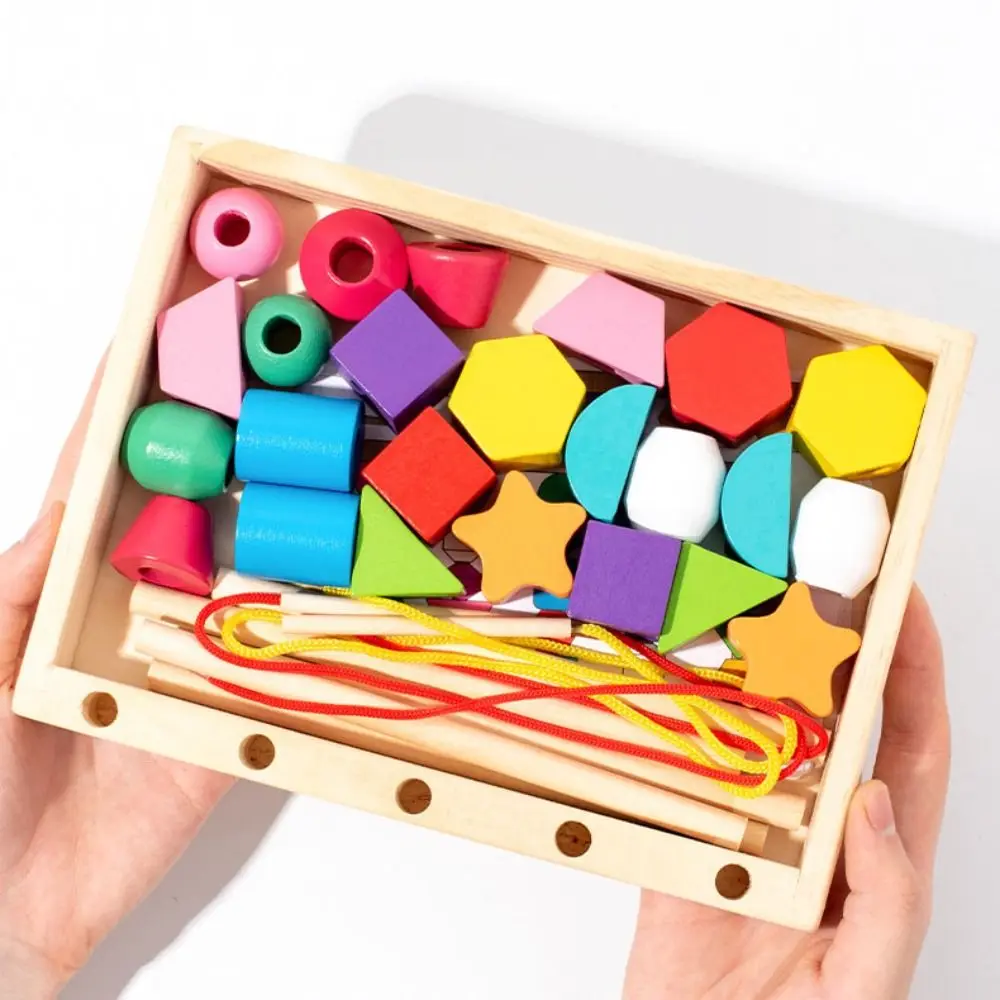 Blocs de piles Montessori interactifs en forme de couleur géométrique, jeu de Puzzle, perles de laçage, défis