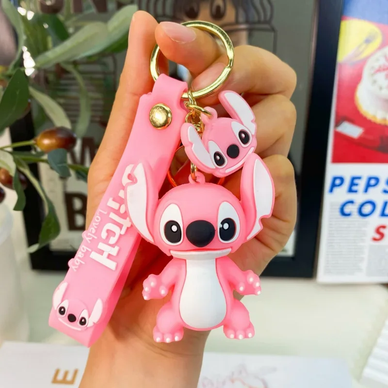 Anime Disney Keychain Kawaii Cartoon Lilo & Stitch Angie Cute Doll Keyring Ornament Key Chain Car Pendant Decorate Kids Gifts