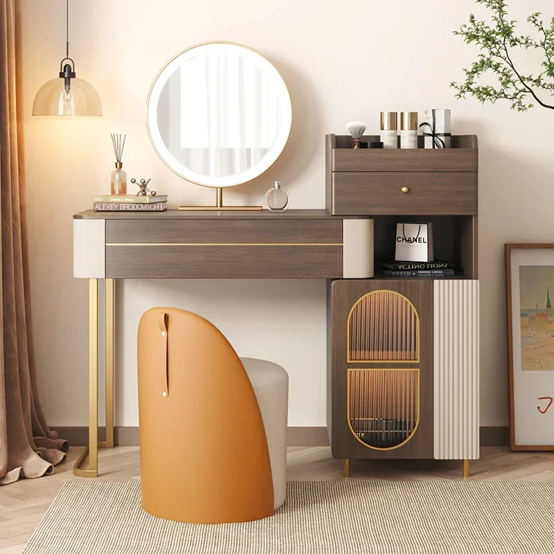 

Telescopic Design Modern LED Mirror Storage Bedroom Furniture Vanity Makeup Dresser One Set Dressing Table