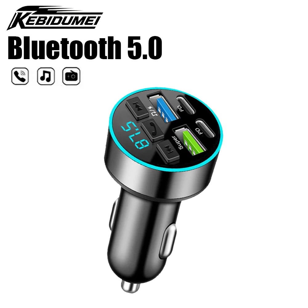 KEBIDUMEI FM Transmitter Bluetooth 5.0 Receiver Dual USB PD Car Fast Charger 66W Adapter Hands-free MP3 Player Auto Accessories