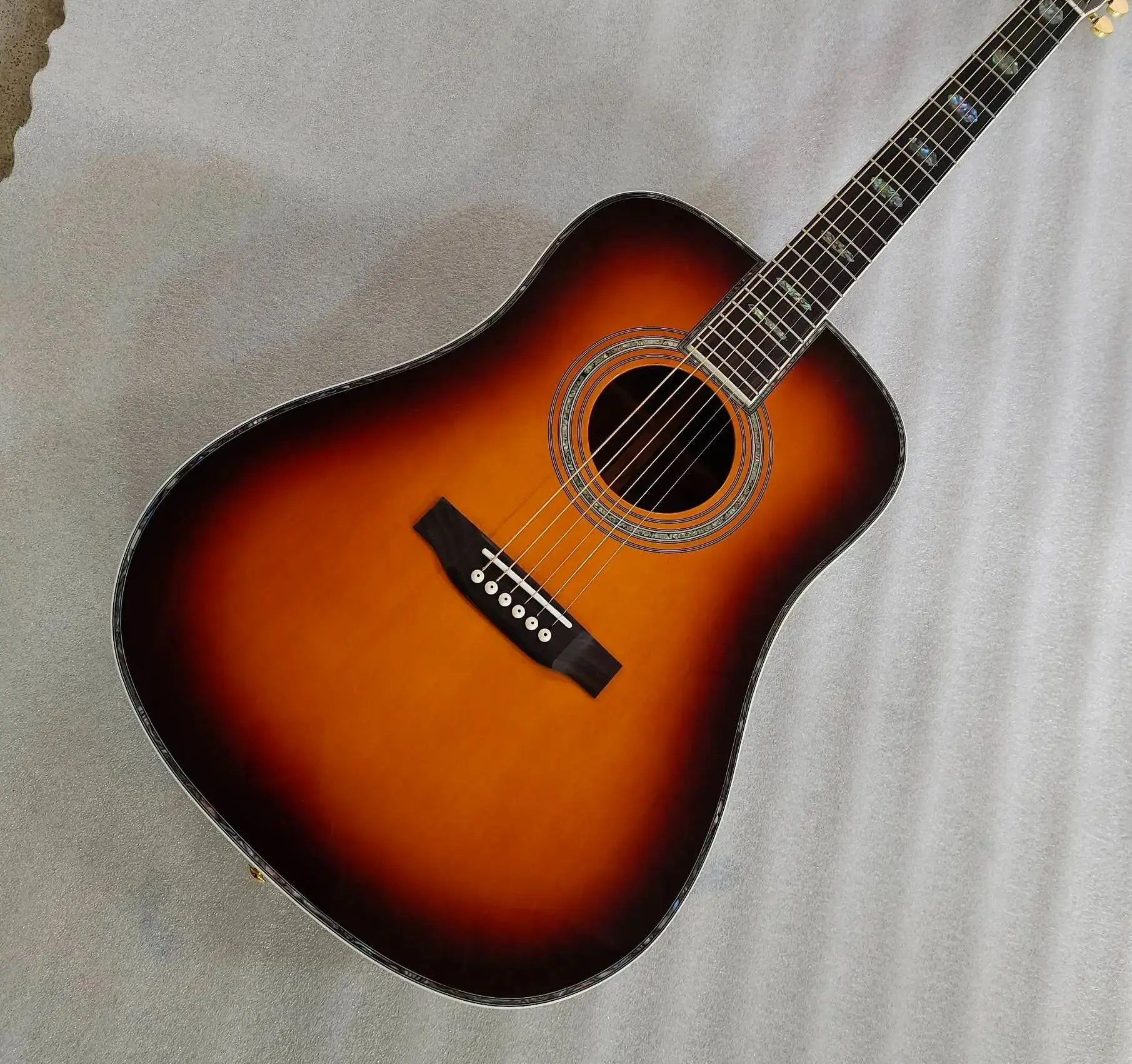 

Custom Acoustic Guitar dreadnought dark burst color can customize logo