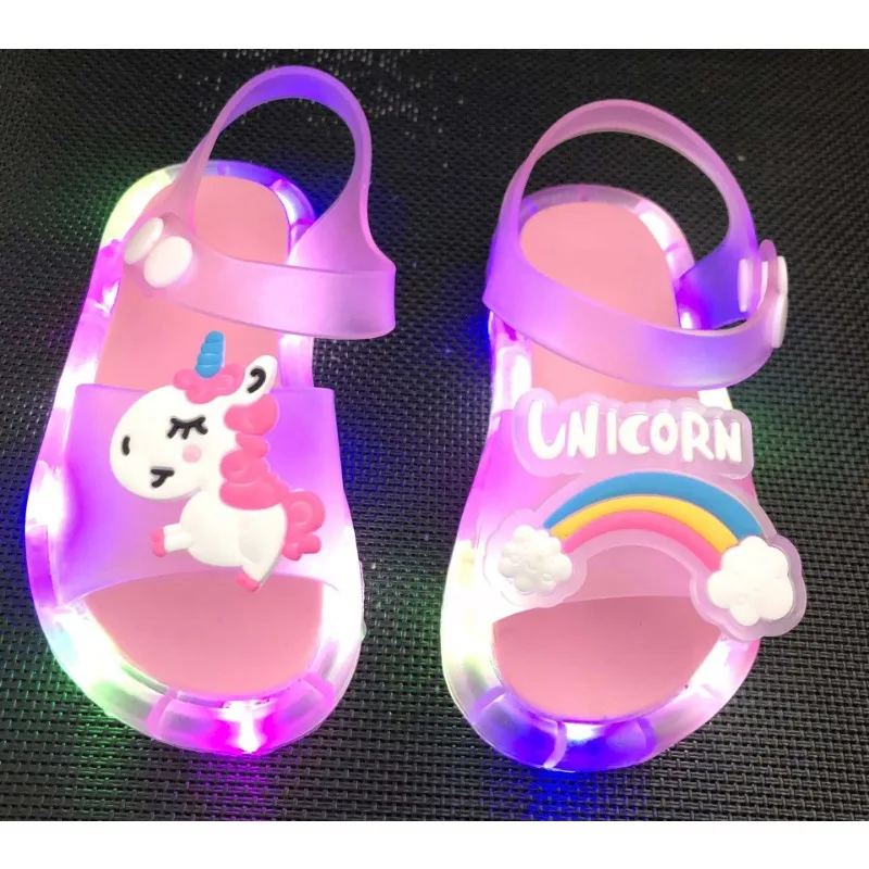 New Children Sandals Glow Cartoon Fashion Princess Summer Unicorn Mermaid Sandals  Kids Shoes