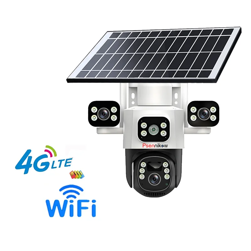 

4K Dual Solar Panel Three Screen Camera 4G Sim/Wifi 3 Lens Linkage 8000mAh Battery WiFi Security PIR Motion Detect Waterproof