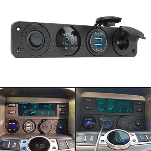 Imagen 2 del producto Adaptador de corriente de 12V, Panel de interruptor 4 en 1, voltímetro marino para barco, cargadores USB para coche, enchufe de encendedor de cigarrillos 3,0, palanca de luz