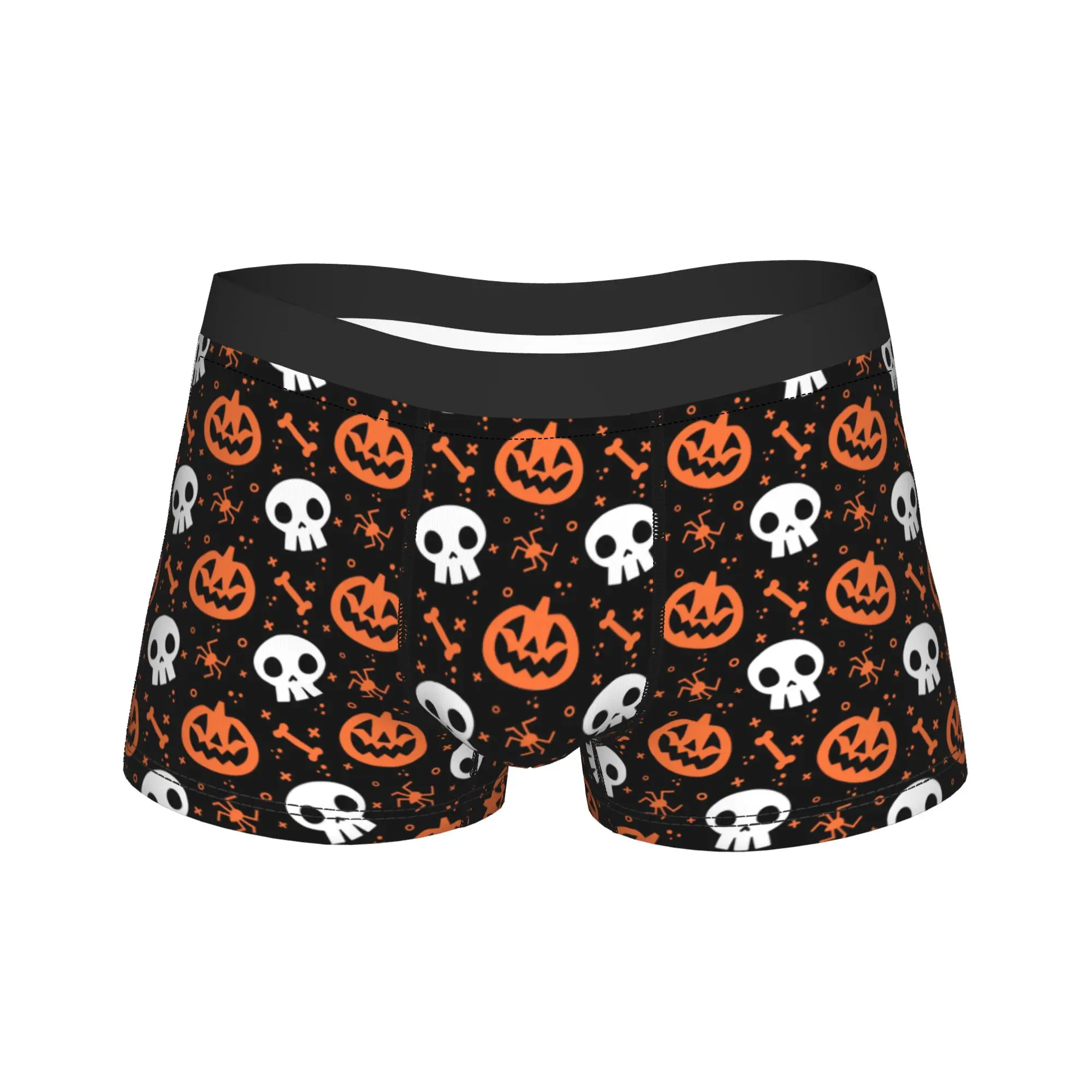 Men's Halloween Pumpkin Ghost Skull Long Underwear  Funny Boxer Briefs Shorts Panties Male Breathable Underpants M-XXL
