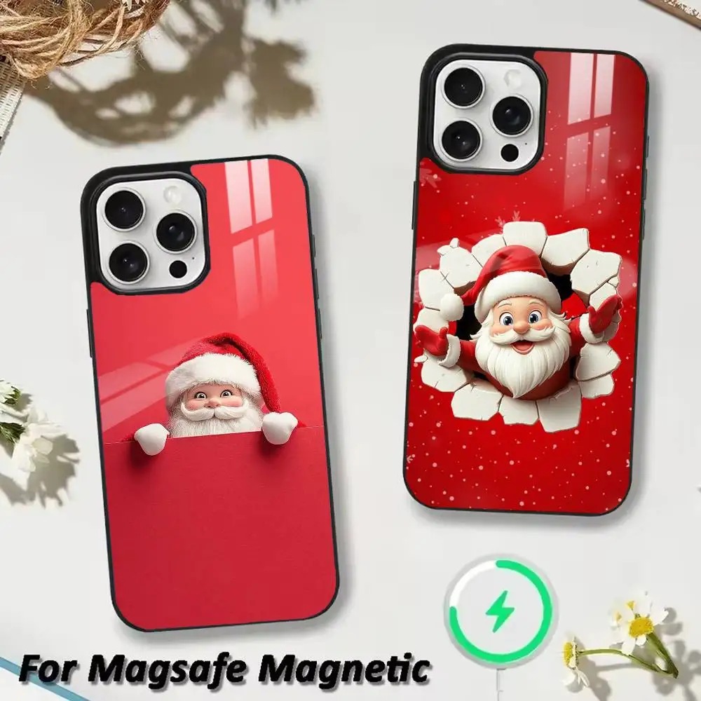 Christmas Santa Claus Phone Case For iPhone 17,16,15,14,13,12,Plus,Pro,Max For Magsafe Magnetic Wireless Charge