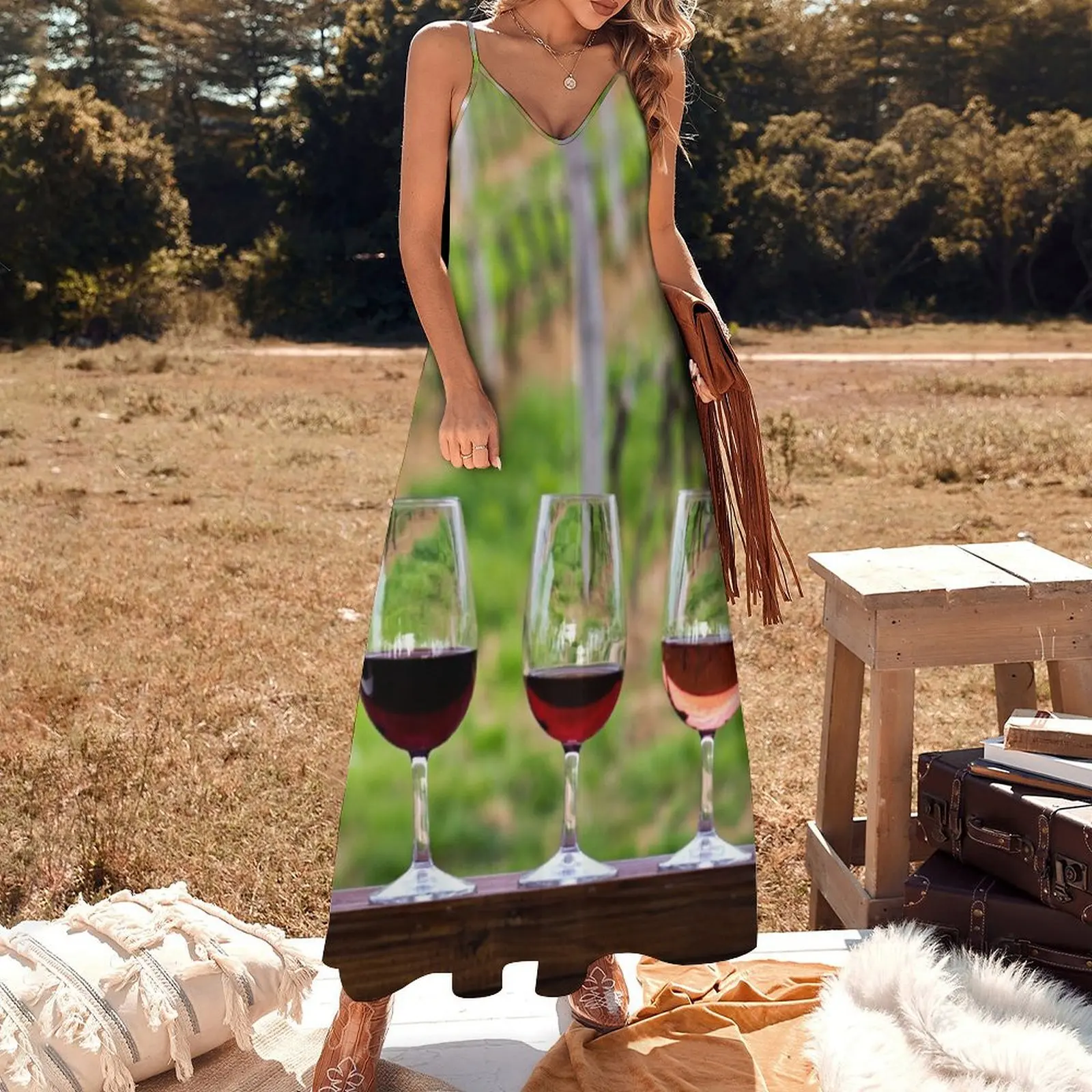 Wine glasses - wine tasting in the vineyard Sleeveless Dress Dress woman Beachwear